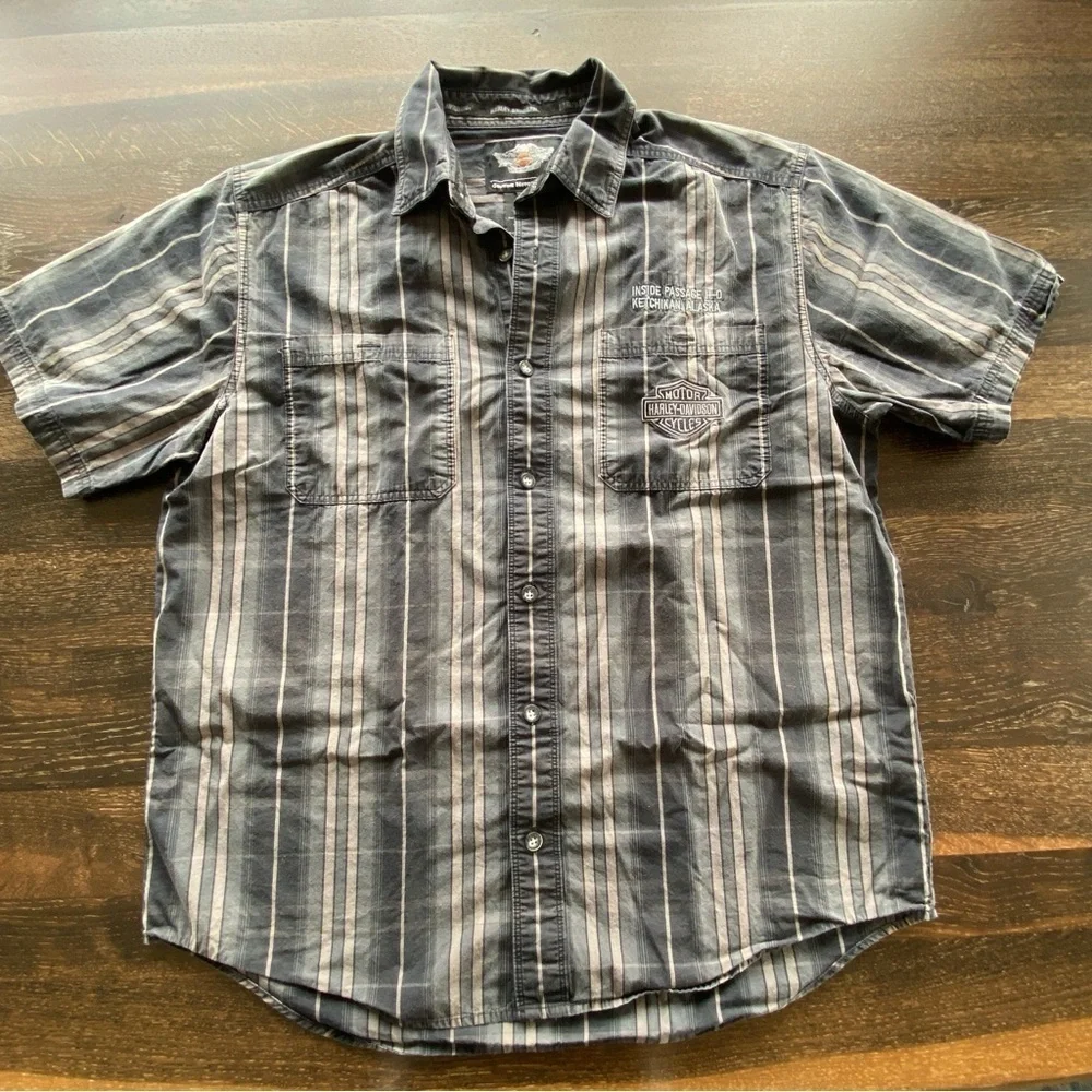 Harley Davidson Inside Passage Ketchikan Alaska Short Sleeve Button Down Shirt